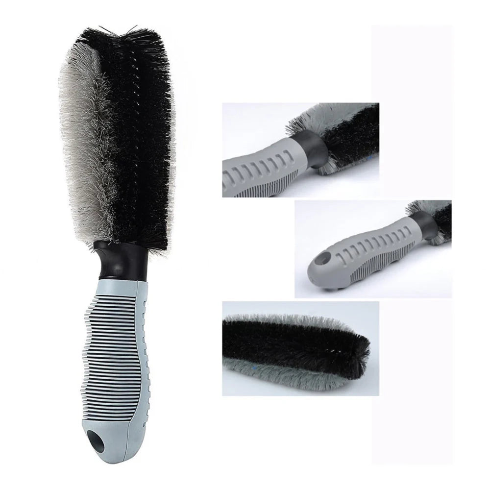 Car Rim Wheel Cleaning Brush Double Sided Grey Black