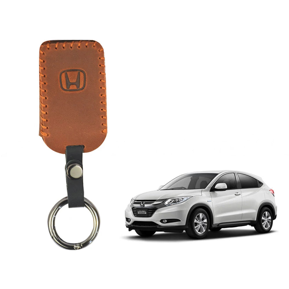 Honda Vezel Leather Key Cover (2013-2020) – Premium Brown Case