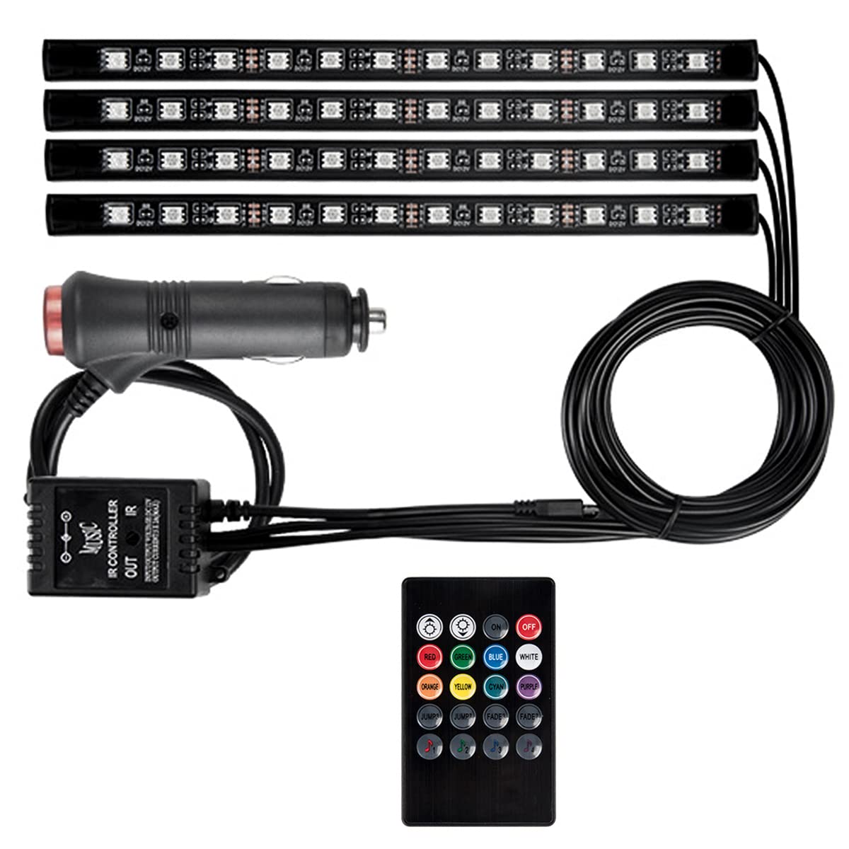 Interior Atmosphere Lights RGB 4PCS 48 LED Car Ambient Lights with Remote Sound Active Interior LED Kit