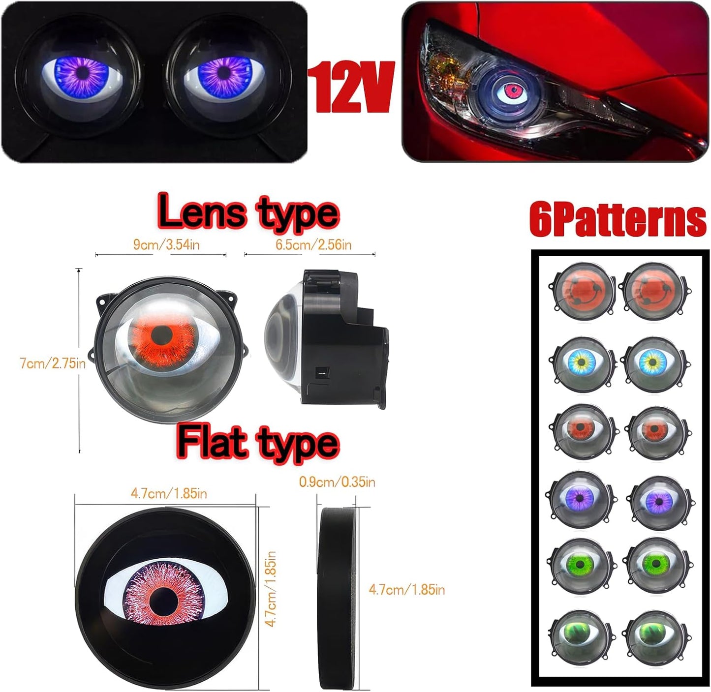Devil Eyes 8 Pattern Dynamic LED Projector Headlights & Fog Lamps Universal Fit
