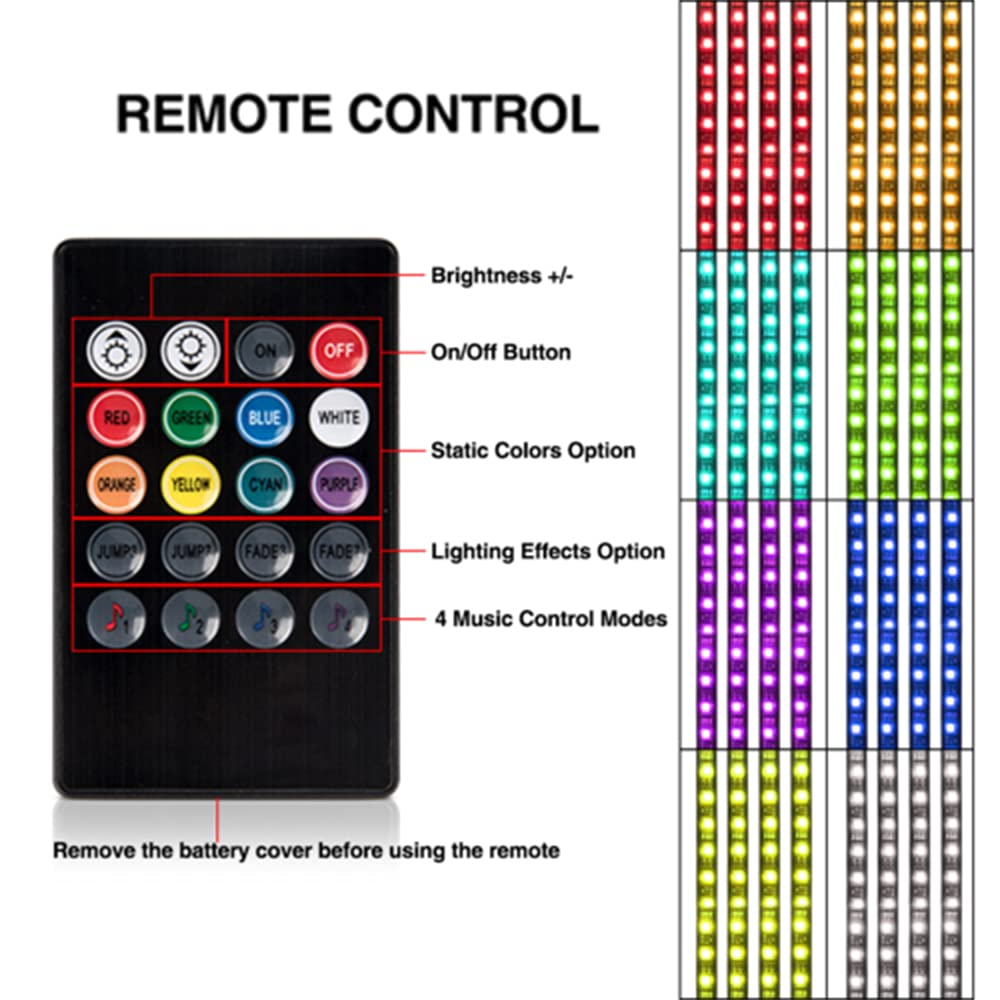 Interior Atmosphere Lights RGB 4PCS 48 LED Car Ambient Lights with Remote Sound Active Interior LED Kit