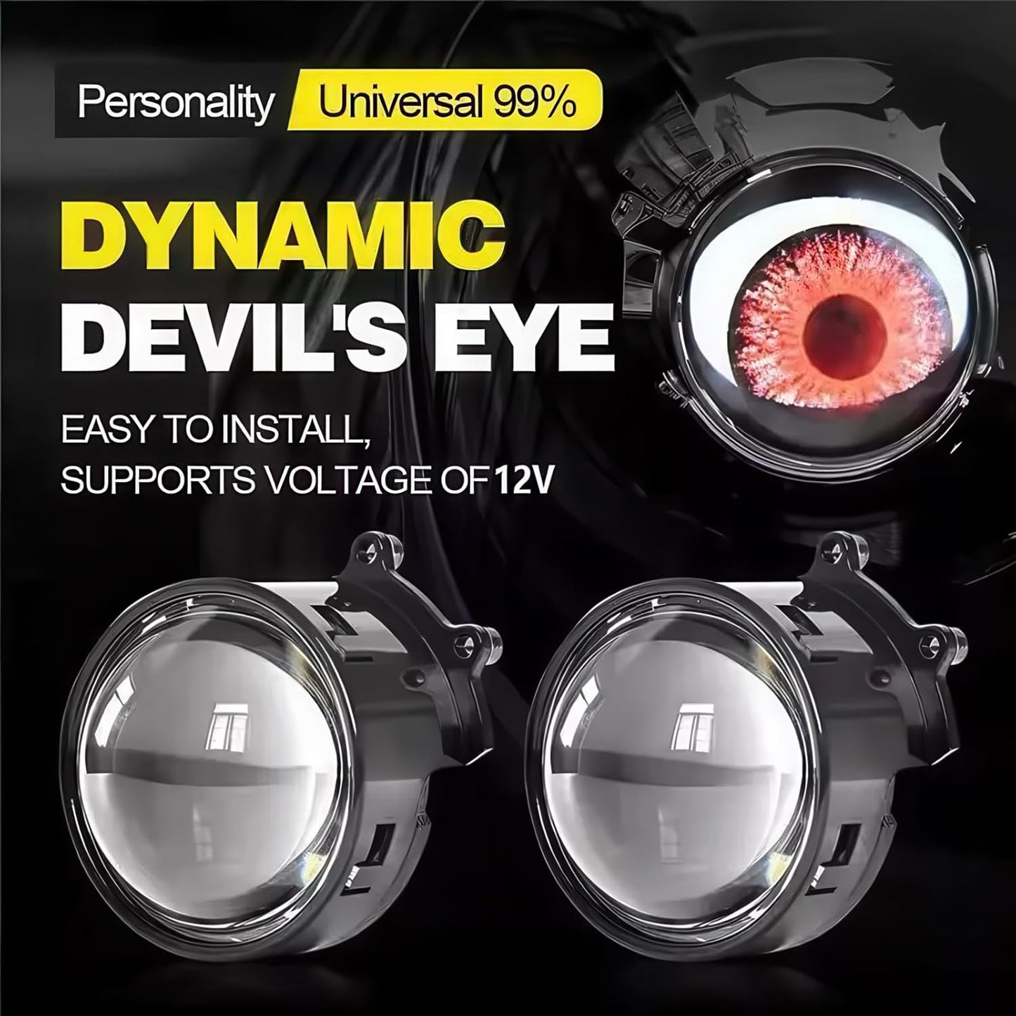Devil Eyes 8 Pattern Dynamic LED Projector Headlights & Fog Lamps Universal Fit