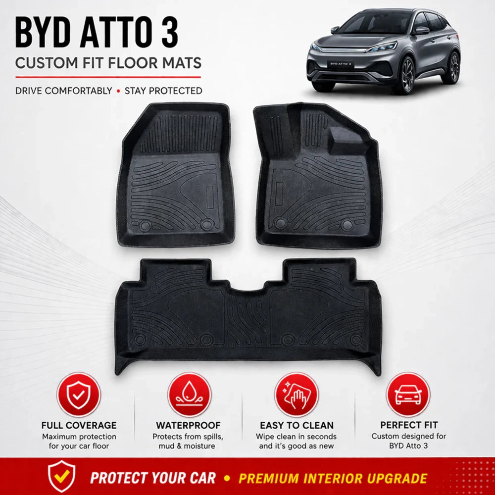 Black TPE floor mats, custom-fit front set with raised protective ridges