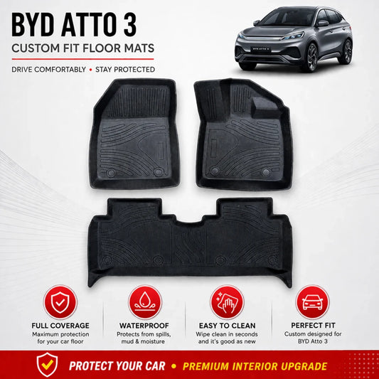 Black TPE floor mats, custom-fit front set with raised protective ridges