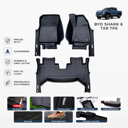 BYD Shark 6 TXR 5D TPE Floor Mats Premium Black 2025-26