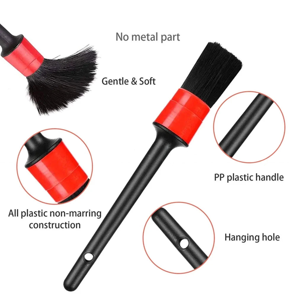 Car Detailing & Cleaning Brush Set (5 Pcs) - Multi-Size Detail Brushes