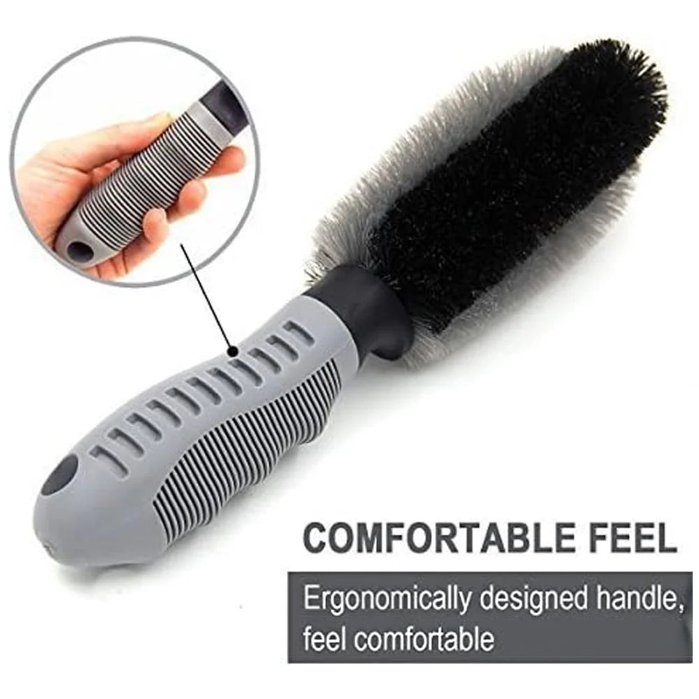 Car Rim Wheel Cleaning Brush Double Sided Grey Black