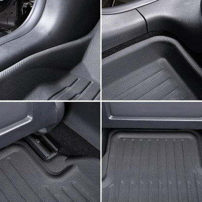 Black TPE floor mat detail with textured pattern and ridges in a footwell