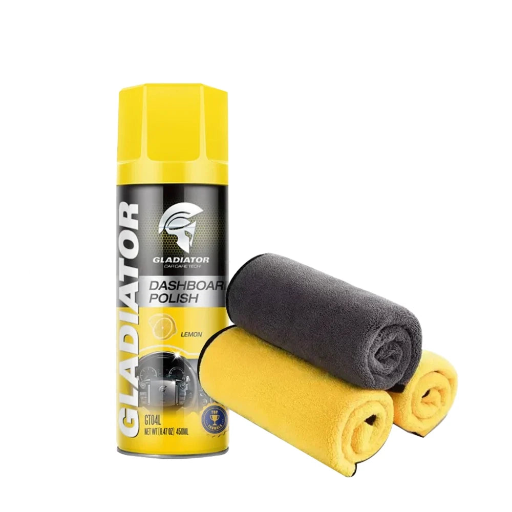 Gladiator Dashboard Polish Spray 450ml With 3-Piece Microfiber Towels Combo Deal