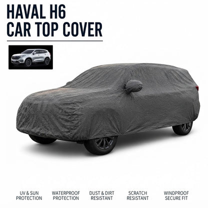 Gray non-woven waterproof car top cover, fitted wrap over hood and sides