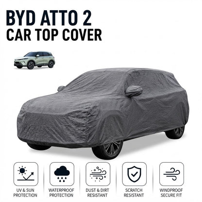 Gray non-woven waterproof car top cover with snug fitted hood shape