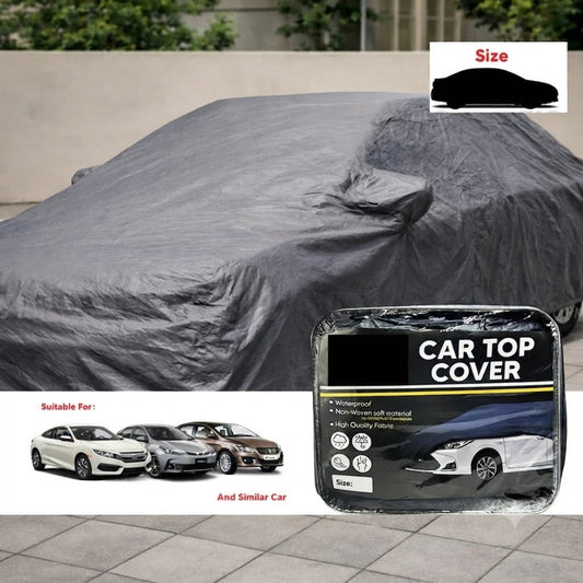Gray non-woven sedan top cover with gathered front and rear elastic hem