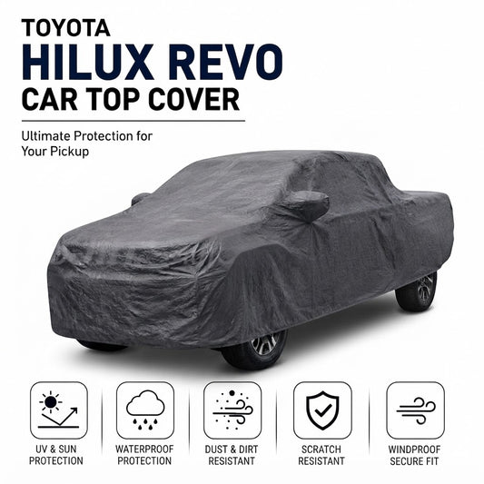 Gray non-woven waterproof pickup top cover, fitted over truck body.