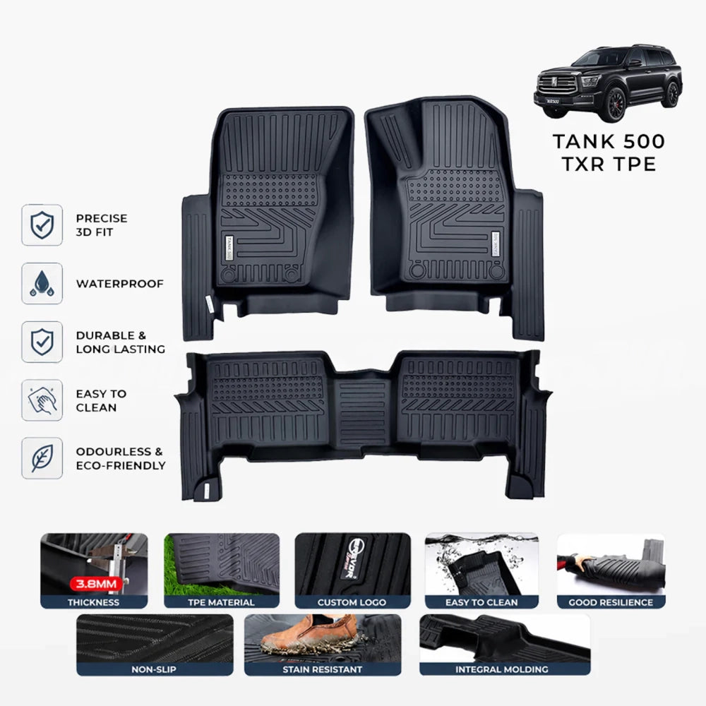 Black 3D TPE floor mat set, custom-fit for Tank 500 TXR 5D