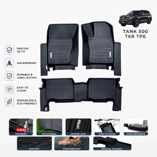 Black 3D TPE floor mat set, custom-fit for Tank 500 TXR 5D
