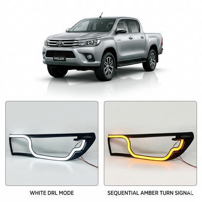 Toyota Hilux Revo Headlight LED Cover Black 2015-19 ABS Guard