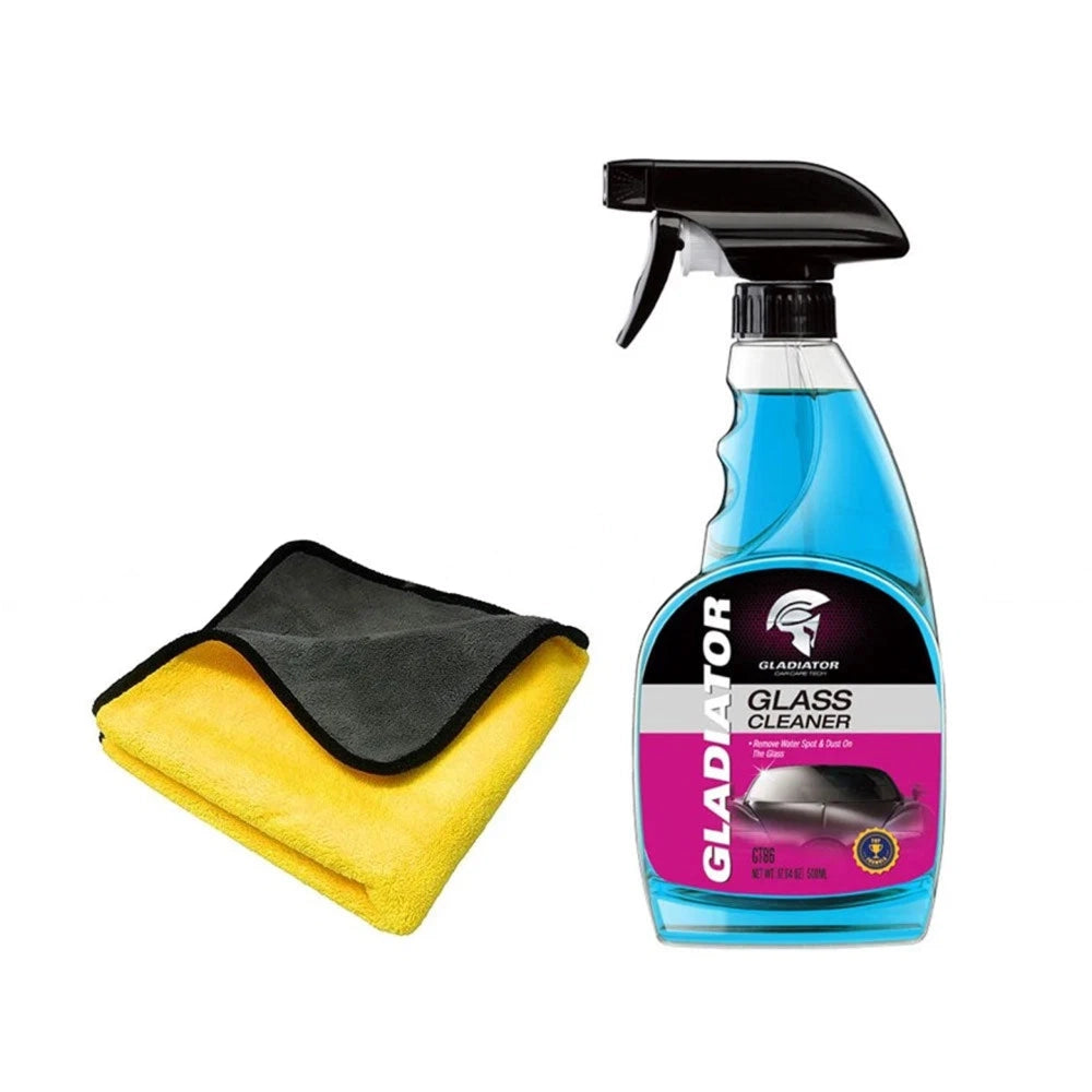Gladiator Streak-Free Glass Cleaner Spray 500ml With Microfiber Towel Combo Deal