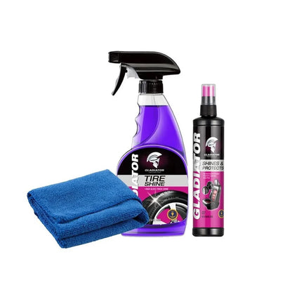 Gladiator Tire Shine 500ml & Shines & Protects 295ml Combo Deal With Microfiber Cloth