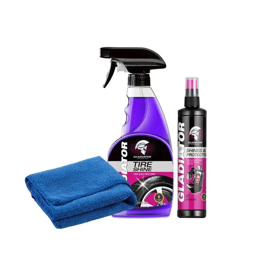 Gladiator Tire Shine 500ml & Shines & Protects 295ml Combo Deal With Microfiber Cloth