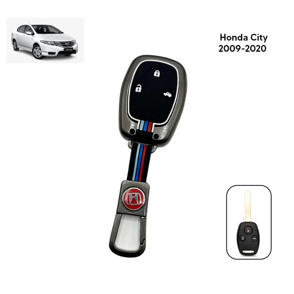 Honda City 3-Button Metal Key Cover (2009-2020) – Premium Metallic Grey Case