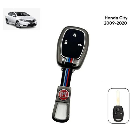 Metallic grey 3-button key fob case with Honda logo and striped accents