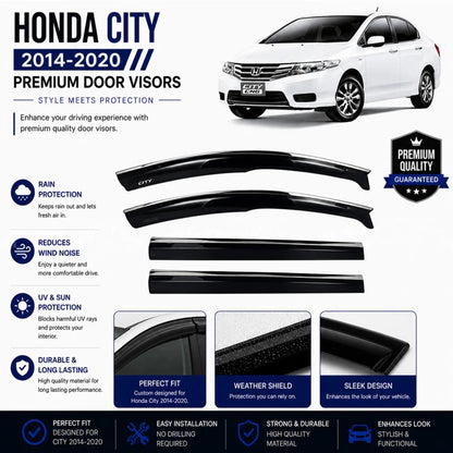 Car door visor deflector set with dark smoke finish and chrome trim strip