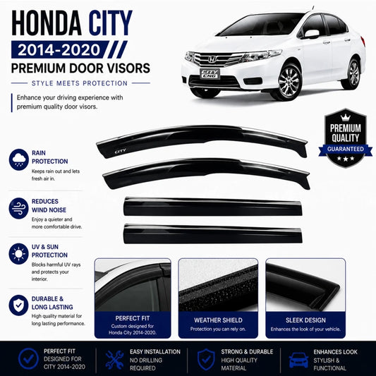 Car door visor deflector set with dark smoke finish and chrome trim strip