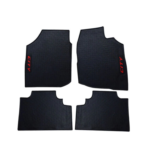 Black rubber floor mat set with red CITY logo, four-piece