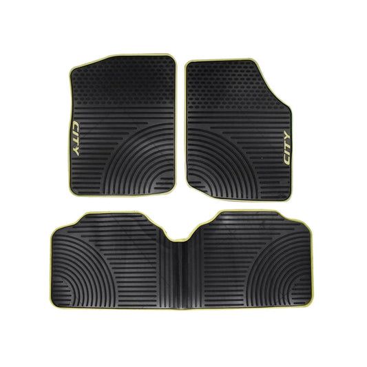 Honda City PVC rubber floor mat set: 3 black mats with raised grip tread