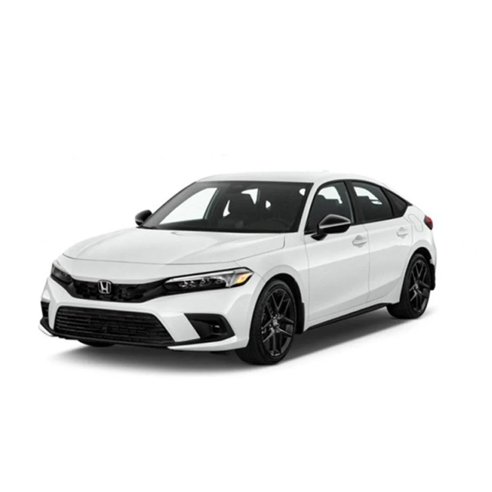 White Honda Civic sedan front three-quarter view