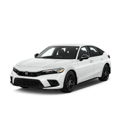 White Honda Civic sedan front three-quarter view