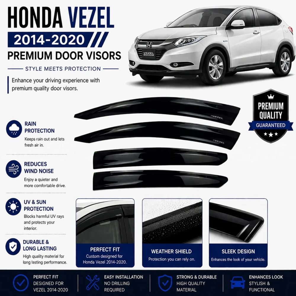 Honda Vezel TXR Air Press Without Chrome (2013-2020) – Black Door Visor Deflectors Set