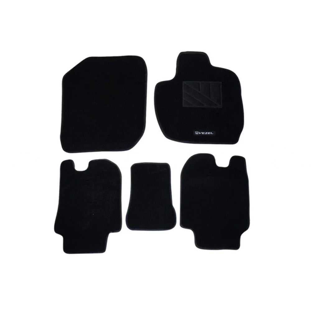 Black 3-piece carpet floor mat set with 5 shapes for Honda Vezel