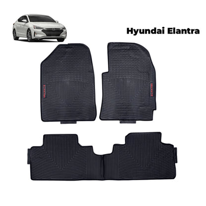 Black rubber car floor mat set with textured channels and raised nibs, rear and front