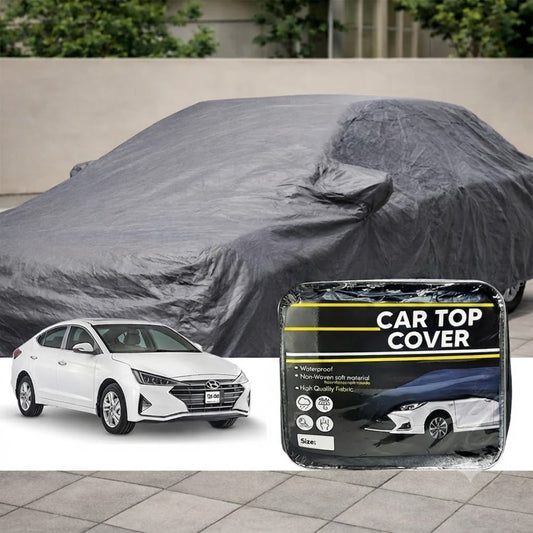Gray non-woven car top cover with fitted shape and front cinch opening