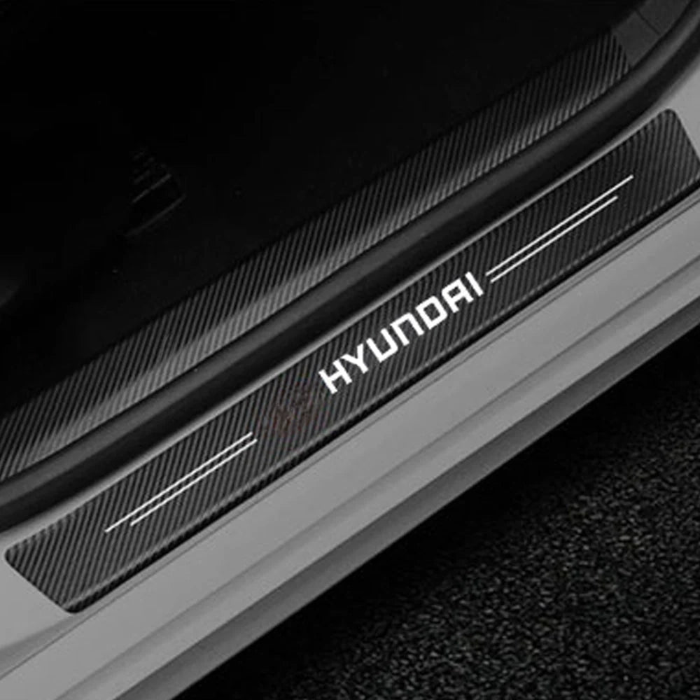 Hyundai Logo Car Door Floor Panel Guard Carbon Fiber Sill Protector
