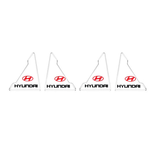 Set of four transparent triangular door corner protectors with HYUNDAI logos