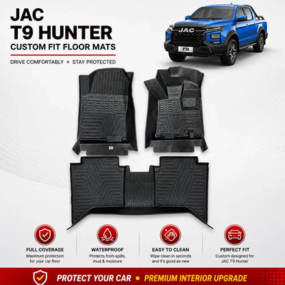 Black TPE floor mat set with textured grooves and raised edges