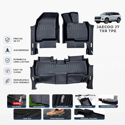 Black 3D fit floor mat set with custom logo and textured tread for all-weather protection