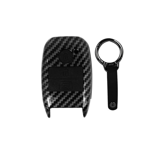 Carbon fiber-look key cover case with key ring, red/black