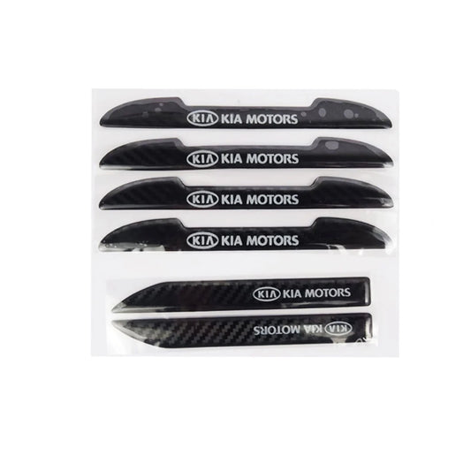 Carbon fiber door guard cover strips with KIA Motors logos, 6-piece set