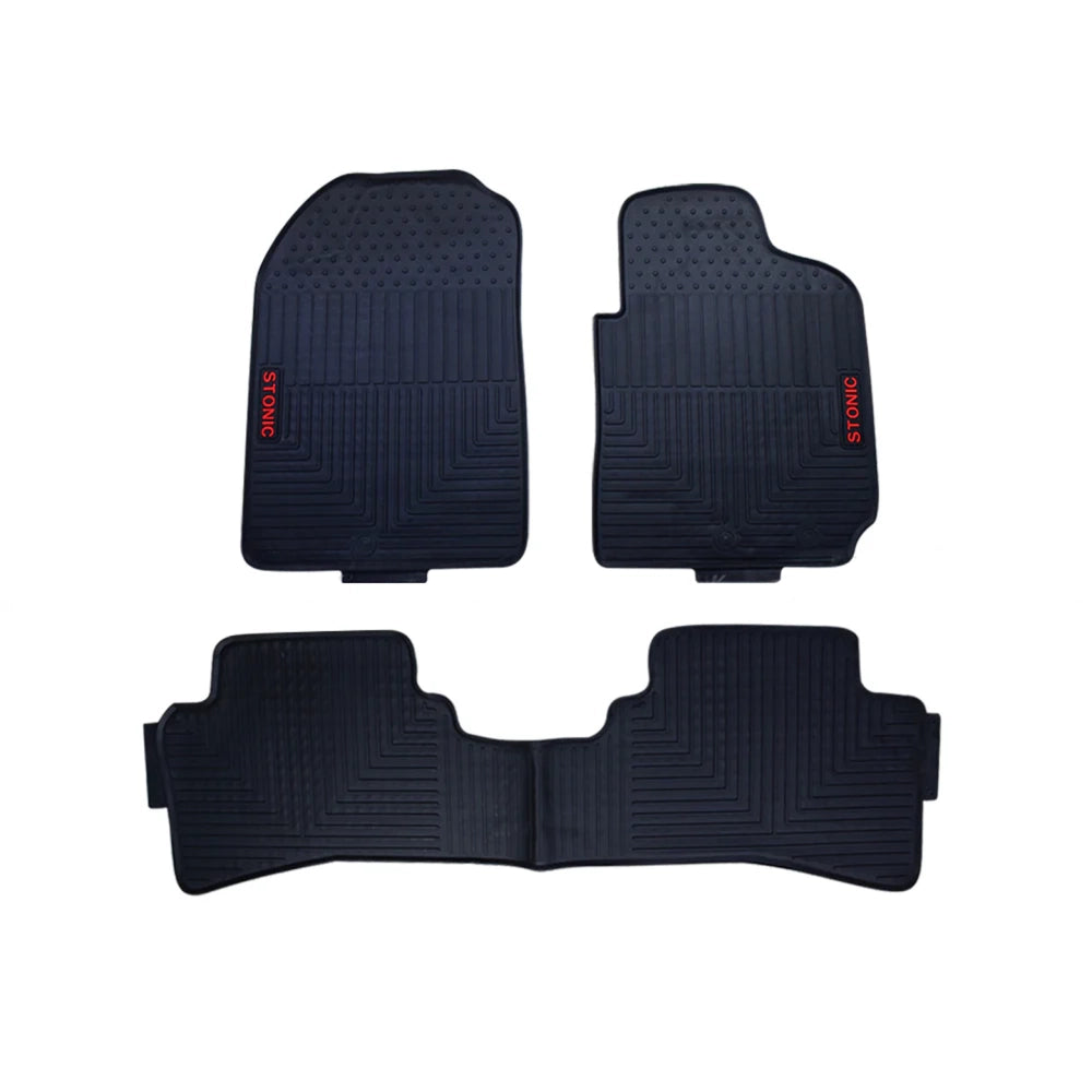 Kia Stonic black rubber floor mat set with raised pattern and molded heel pads