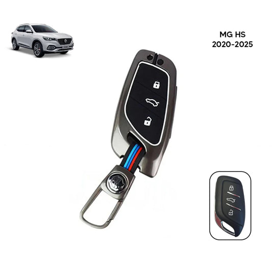 Metal key shell with button panel and attached key ring for MG HS 2020-2025