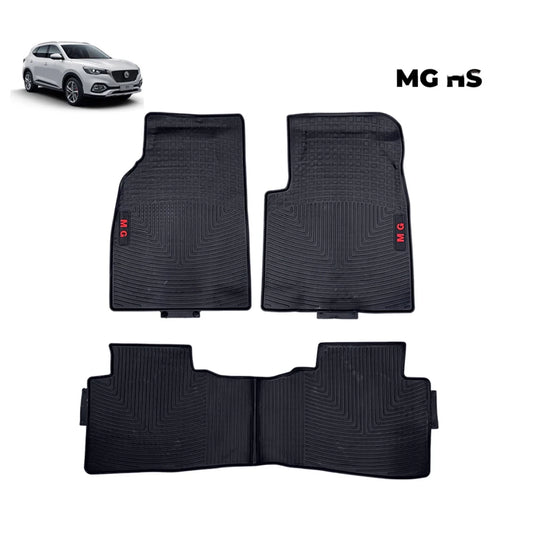 Car floor mat set in black rubber with zigzag ridges, 4 pieces