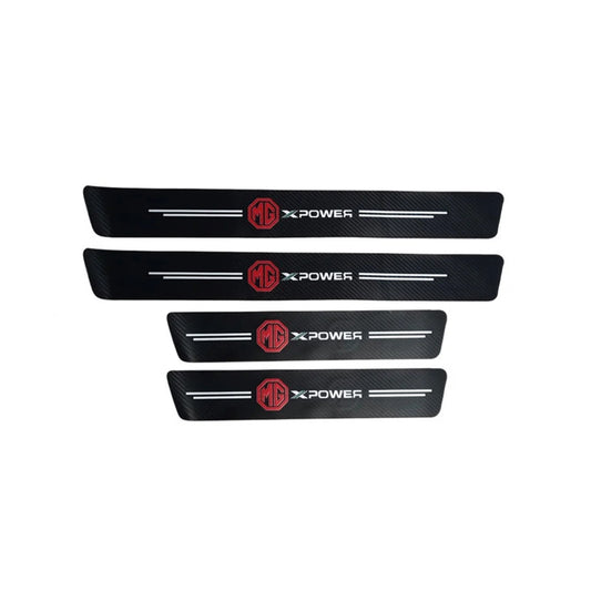 Black carbon fiber door scuff protector panels with MD X-POWER logos