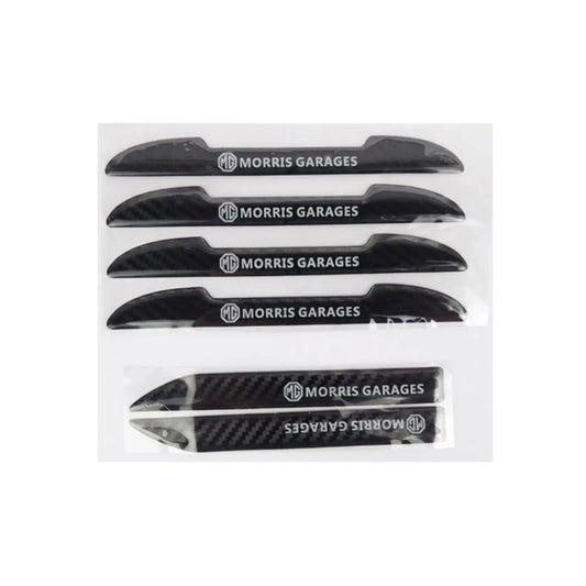 Six carbon-fiber style door guard strips with MG logo and Morris Garages branding