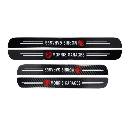 Set of door scuff guards, black carbon fiber with MG logo and Morris Garages text