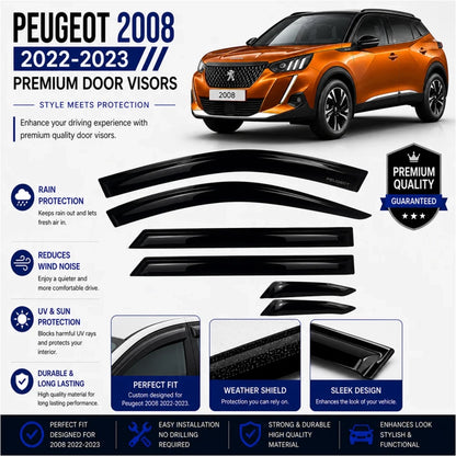 Peugeot 2008 TXR Air Press Without Chrome (2022-2023) – Black Door Visor Deflectors Set