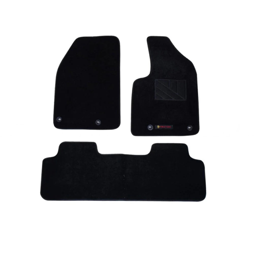 Black carpet floor mats set, 3 pieces, contoured fit with logo patch