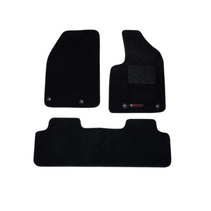 Black carpet floor mats set, 3 pieces, contoured fit with logo patch